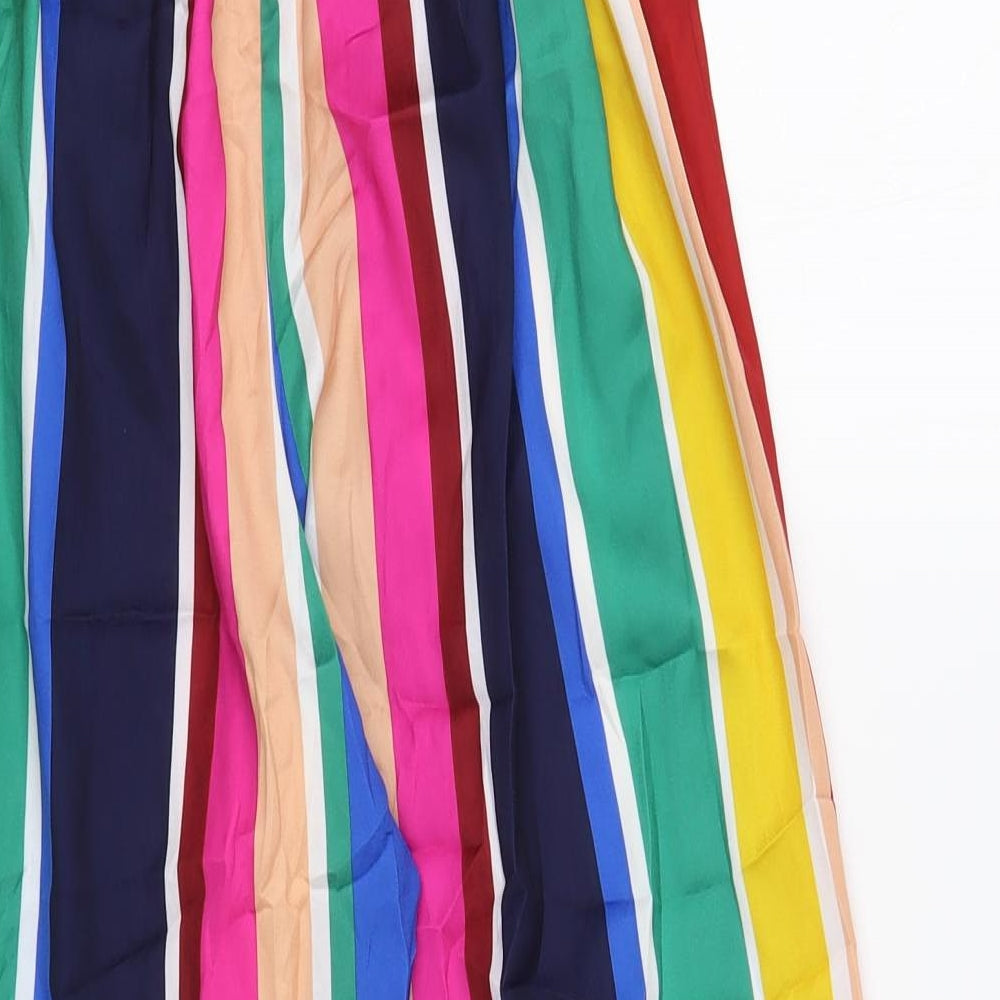 Primark Womens Multicoloured Striped Polyester Cropped Trousers Size 8 L25 in Regular Tie