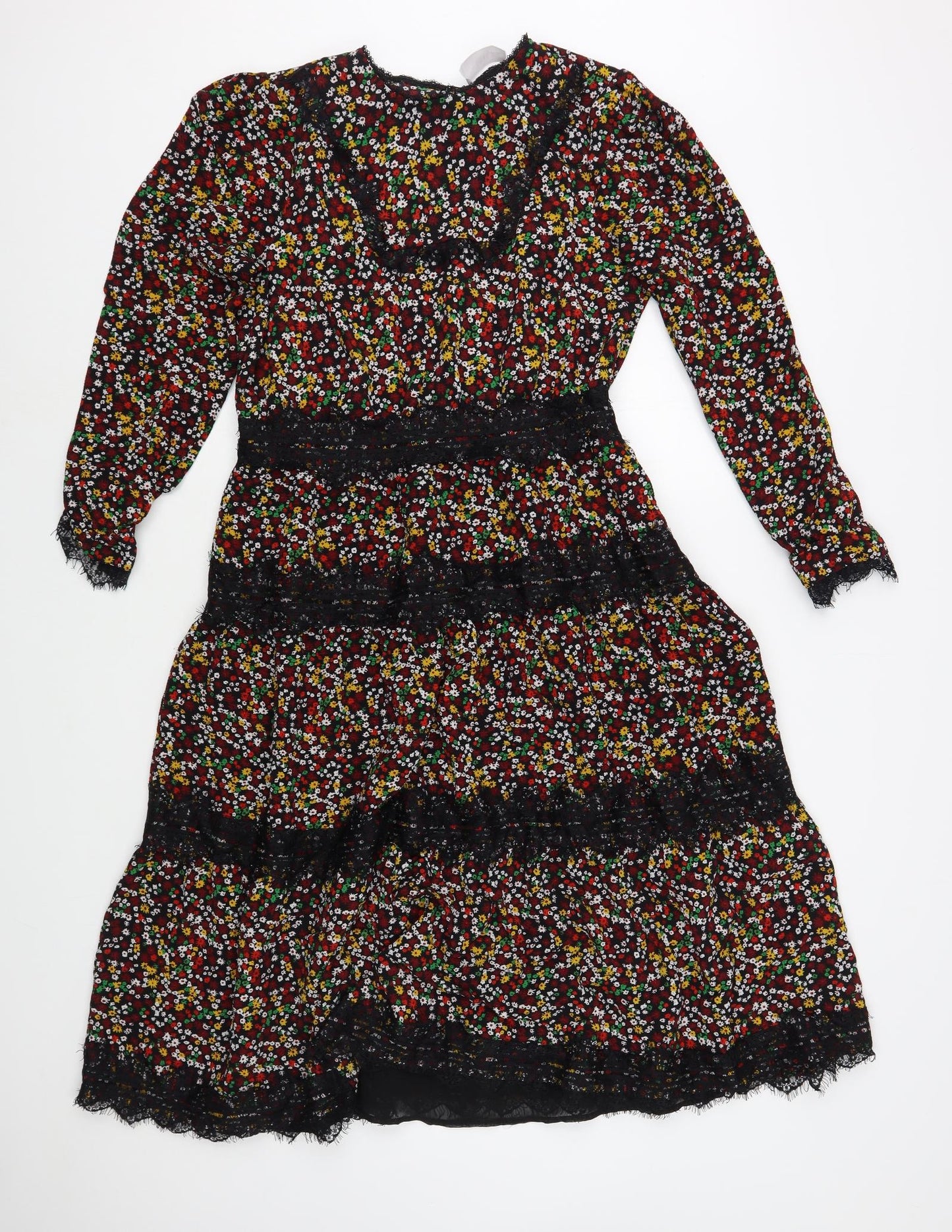 Savida Womens Black Floral Polyester A-Line  Size M  Crew Neck Zip - Lace Detail
