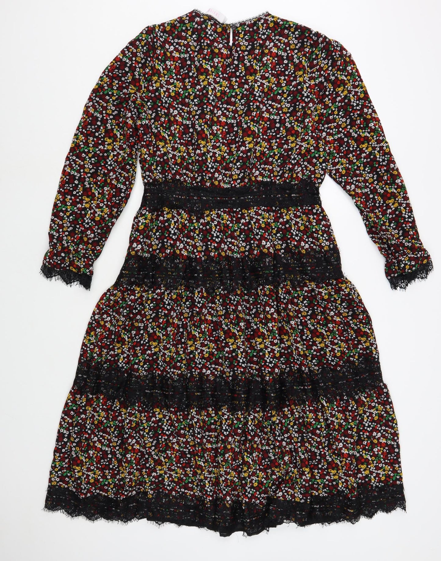 Savida Womens Black Floral Polyester A-Line  Size M  Crew Neck Zip - Lace Detail