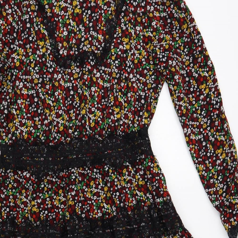 Savida Womens Black Floral Polyester A-Line  Size M  Crew Neck Zip - Lace Detail