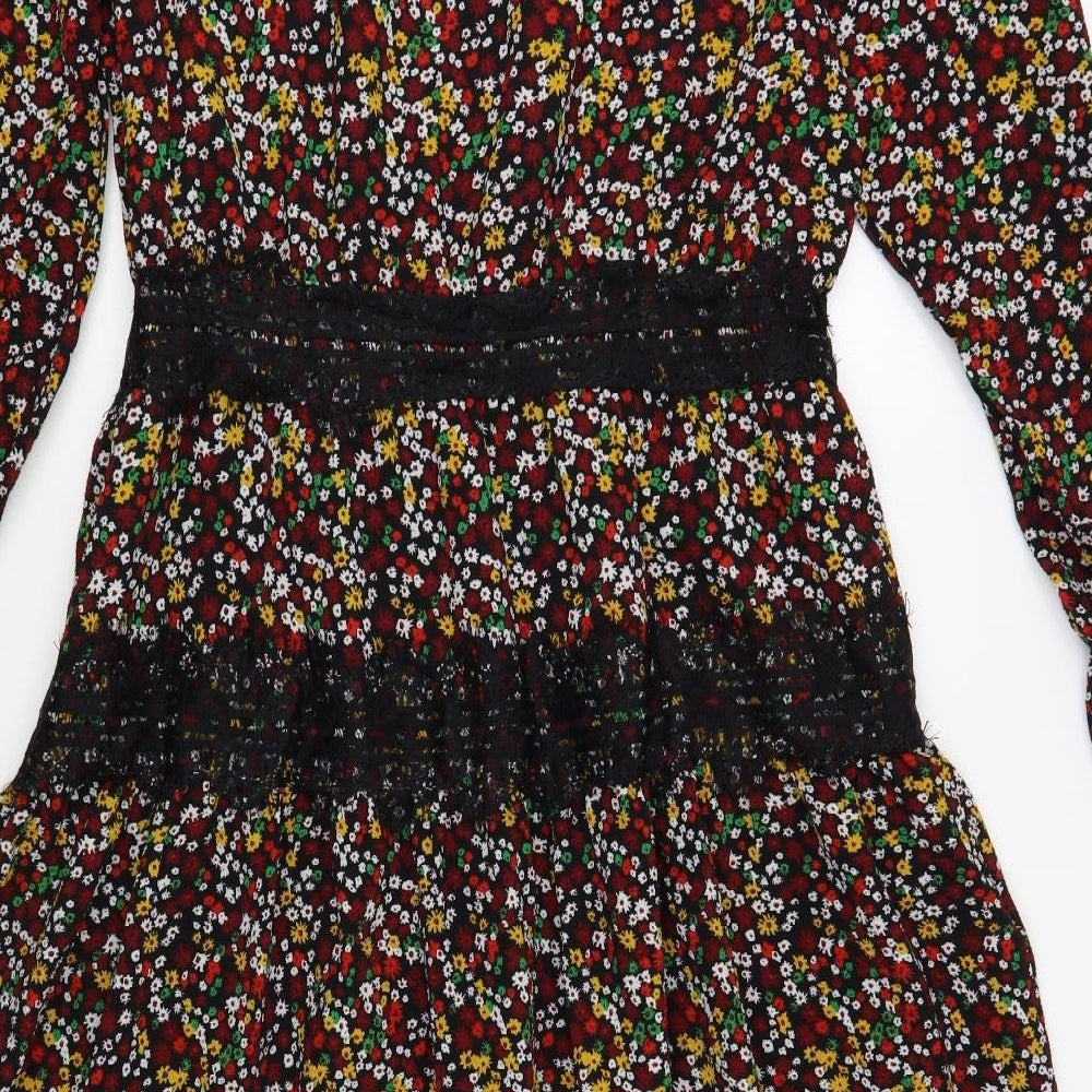 Savida Womens Black Floral Polyester A-Line  Size M  Crew Neck Zip - Lace Detail