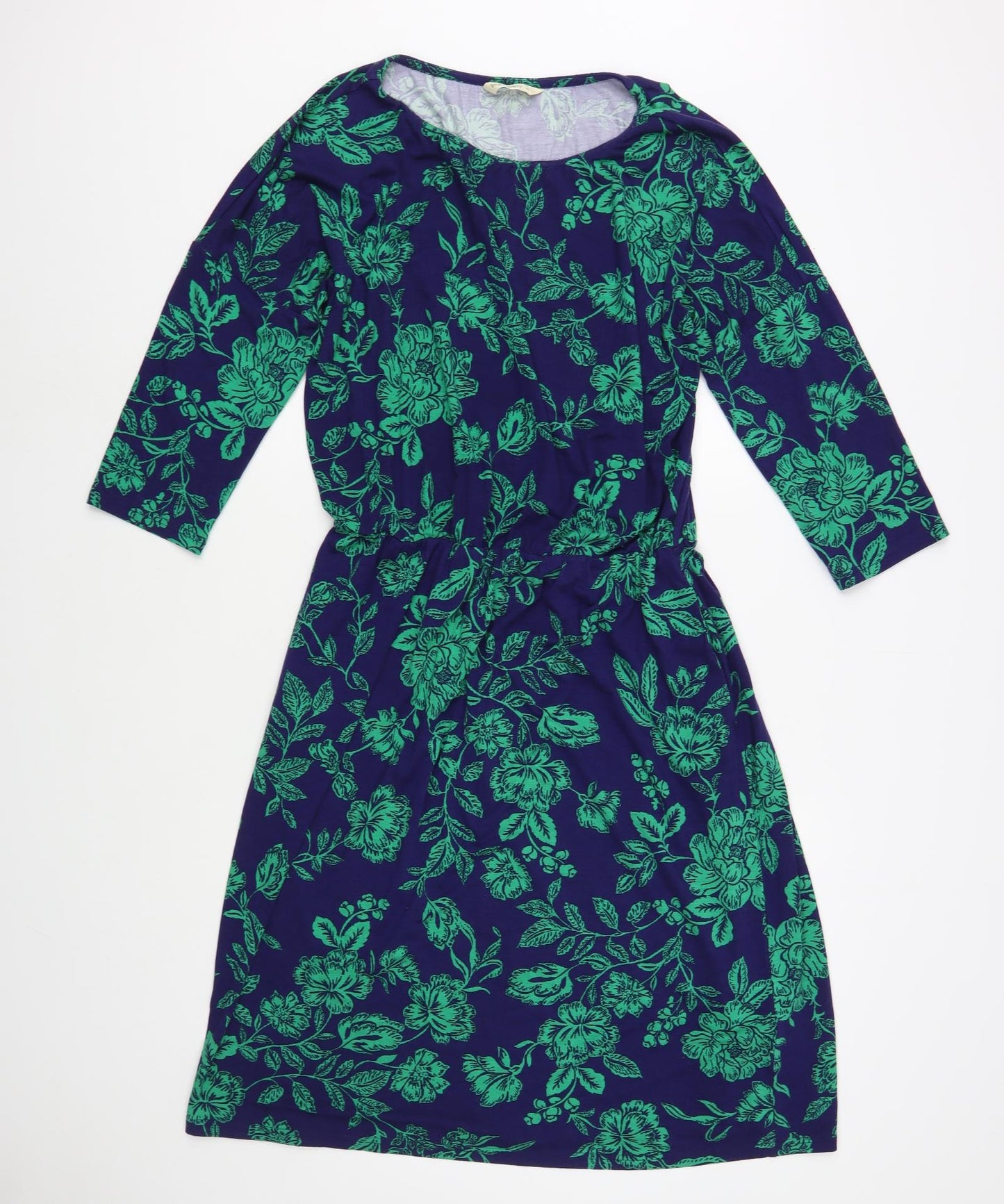 Woolovers Womens Blue Floral Viscose Fit & Flare  Size M  Boat Neck Pullover