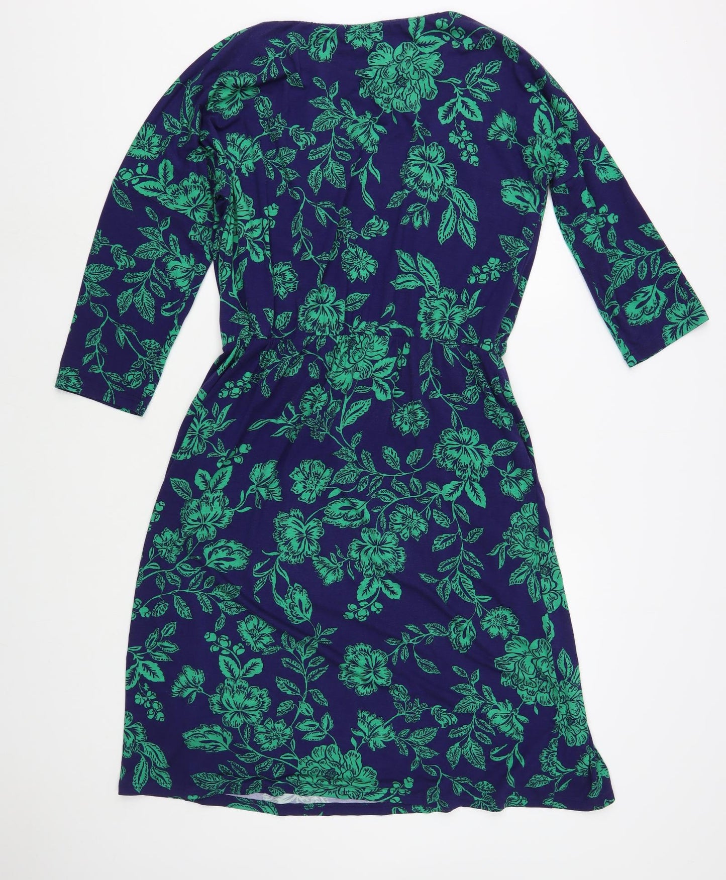 Woolovers Womens Blue Floral Viscose Fit & Flare  Size M  Boat Neck Pullover