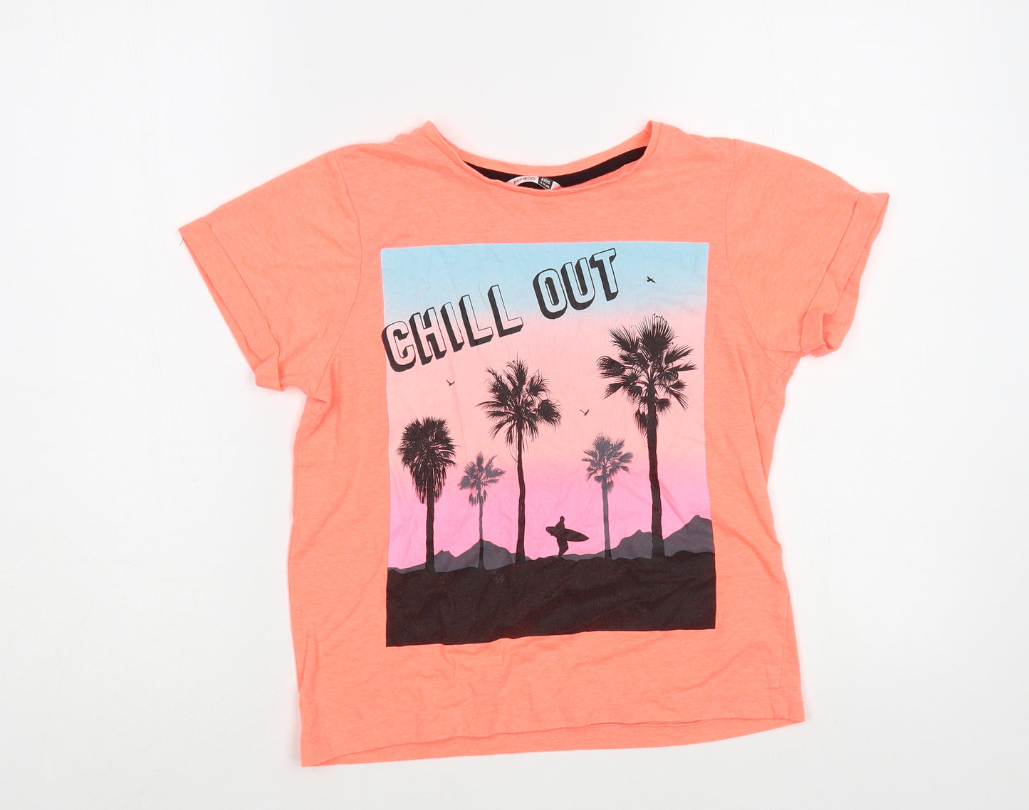 Pep & Co Girls Pink  Polyester Pullover T-Shirt Size 9-10 Years Crew Neck Pullover - Chill Out