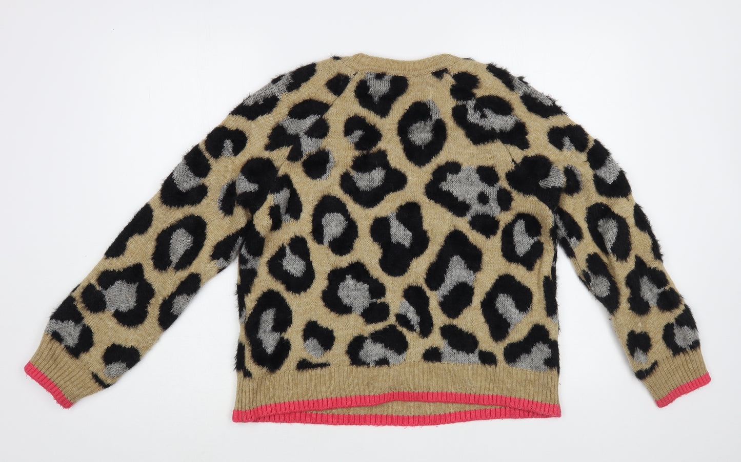 Marks and Spencer Womens Beige Crew Neck Animal Print Polyamide Pullover Jumper Size S