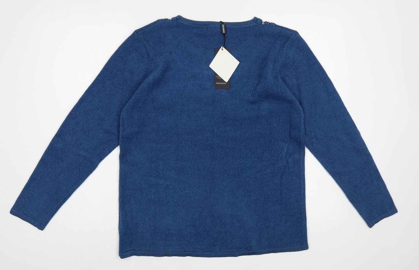 Paramour Womens Blue Round Neck  Acrylic Pullover Jumper Size L   - Embellished Neckline