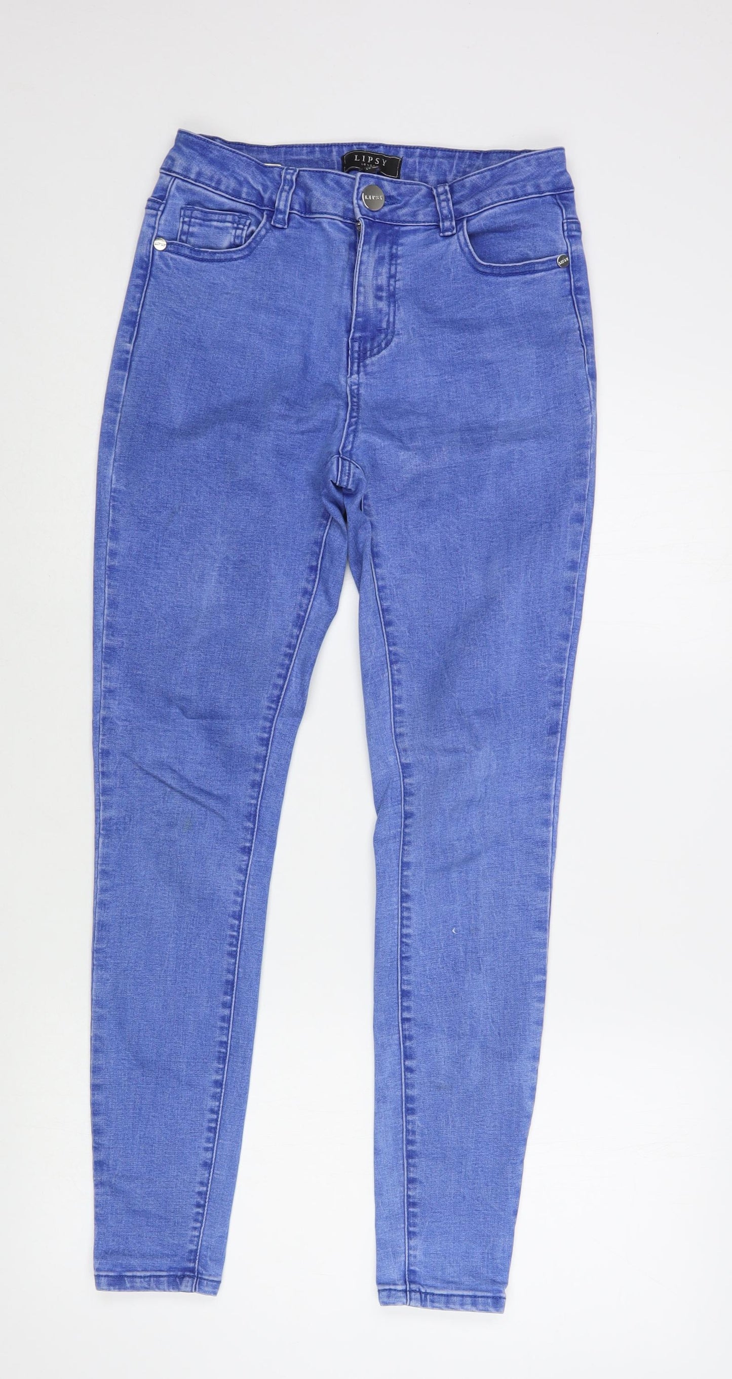 Lipsy Womens Blue  Cotton Skinny Jeans Size 10 L30 in Regular Button