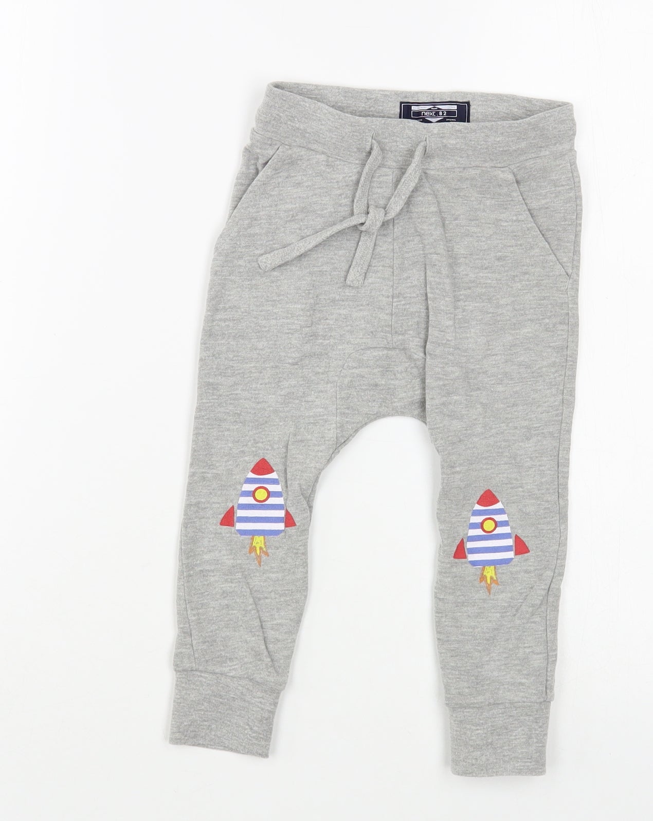 NEXT Baby Grey  Cotton Jogger Trousers Size 18-24 Months  Drawstring - Rockets