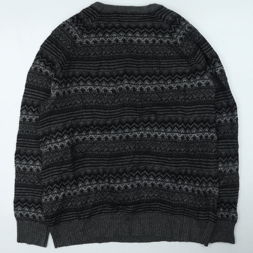 TU Mens Grey Round Neck Geometric Acrylic Pullover Jumper Size L