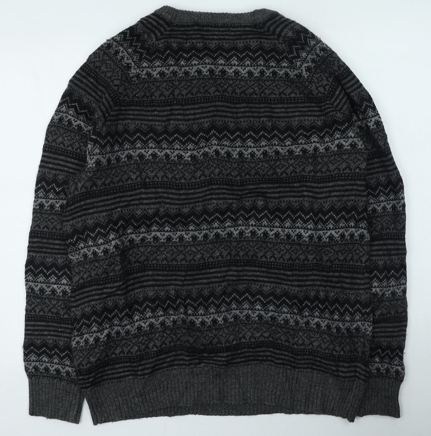 TU Mens Grey Round Neck Geometric Acrylic Pullover Jumper Size L