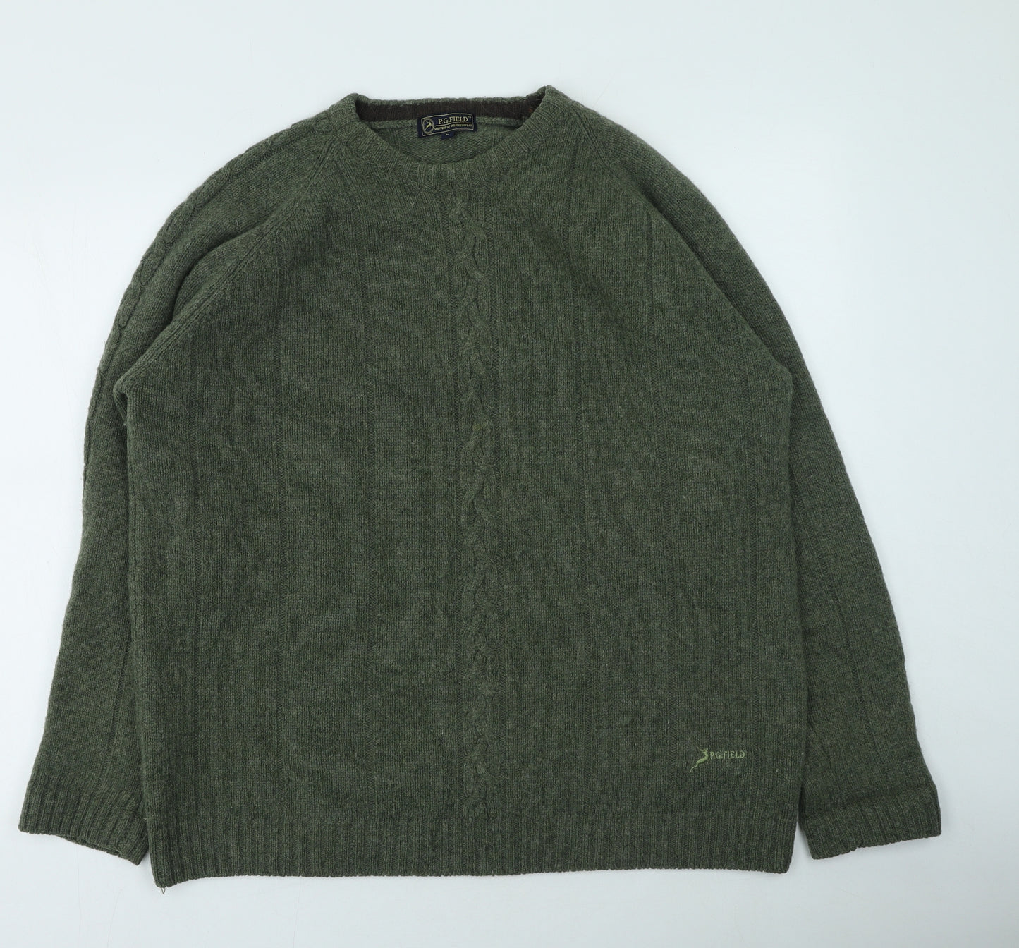 P.G.FIELD Mens Green Round Neck  Wool Pullover Jumper Size L
