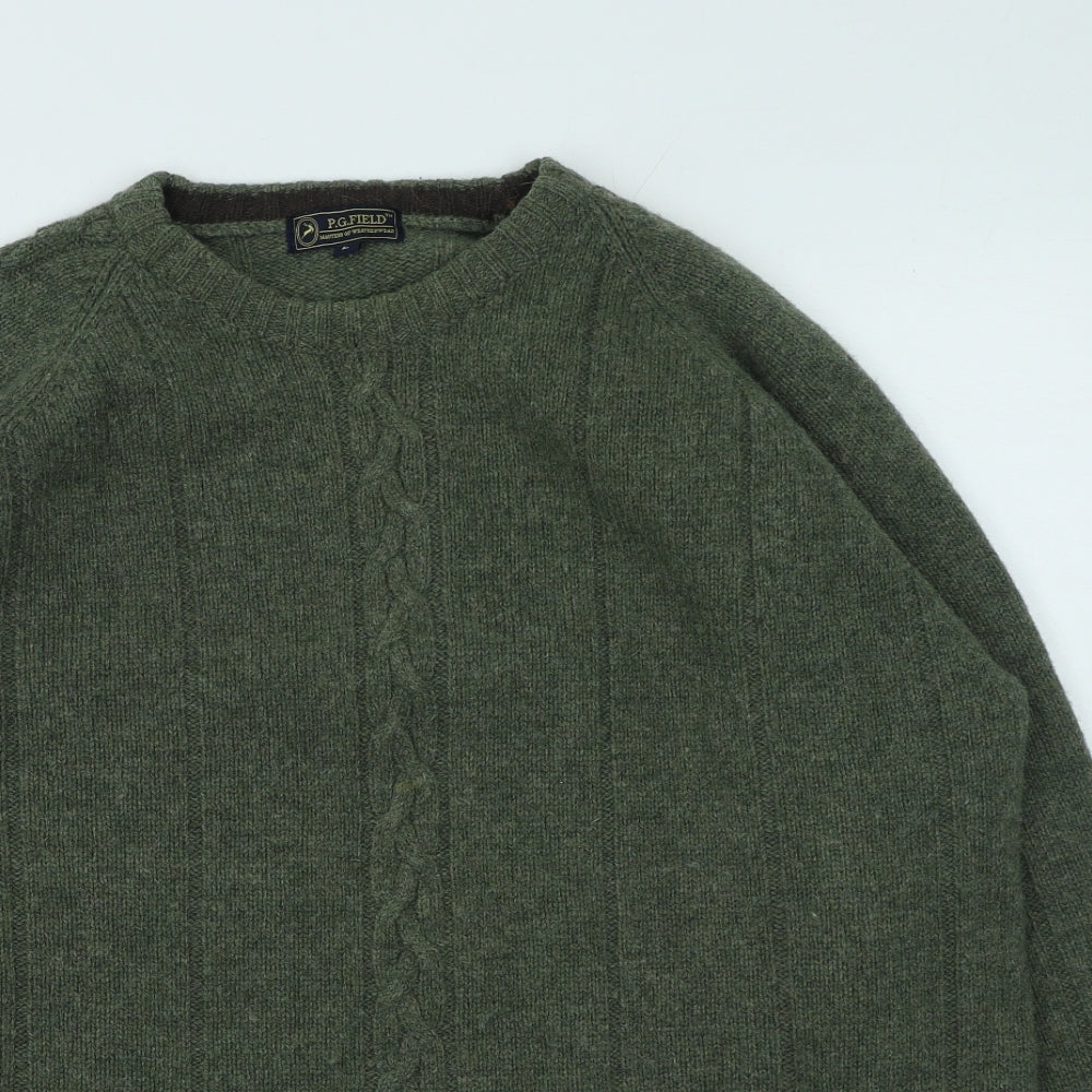 P.G.FIELD Mens Green Round Neck  Wool Pullover Jumper Size L