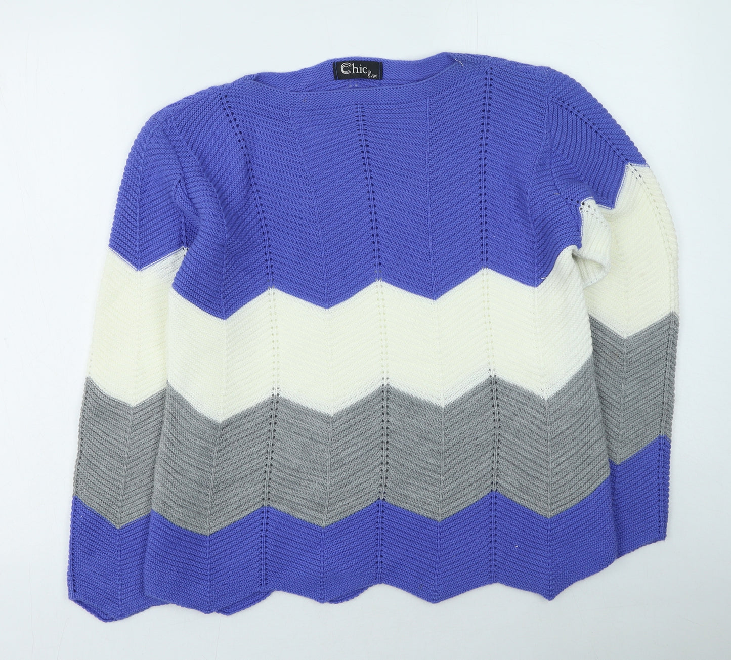 CHIC Womens Multicoloured Round Neck Striped Acrylic Pullover Jumper Size S