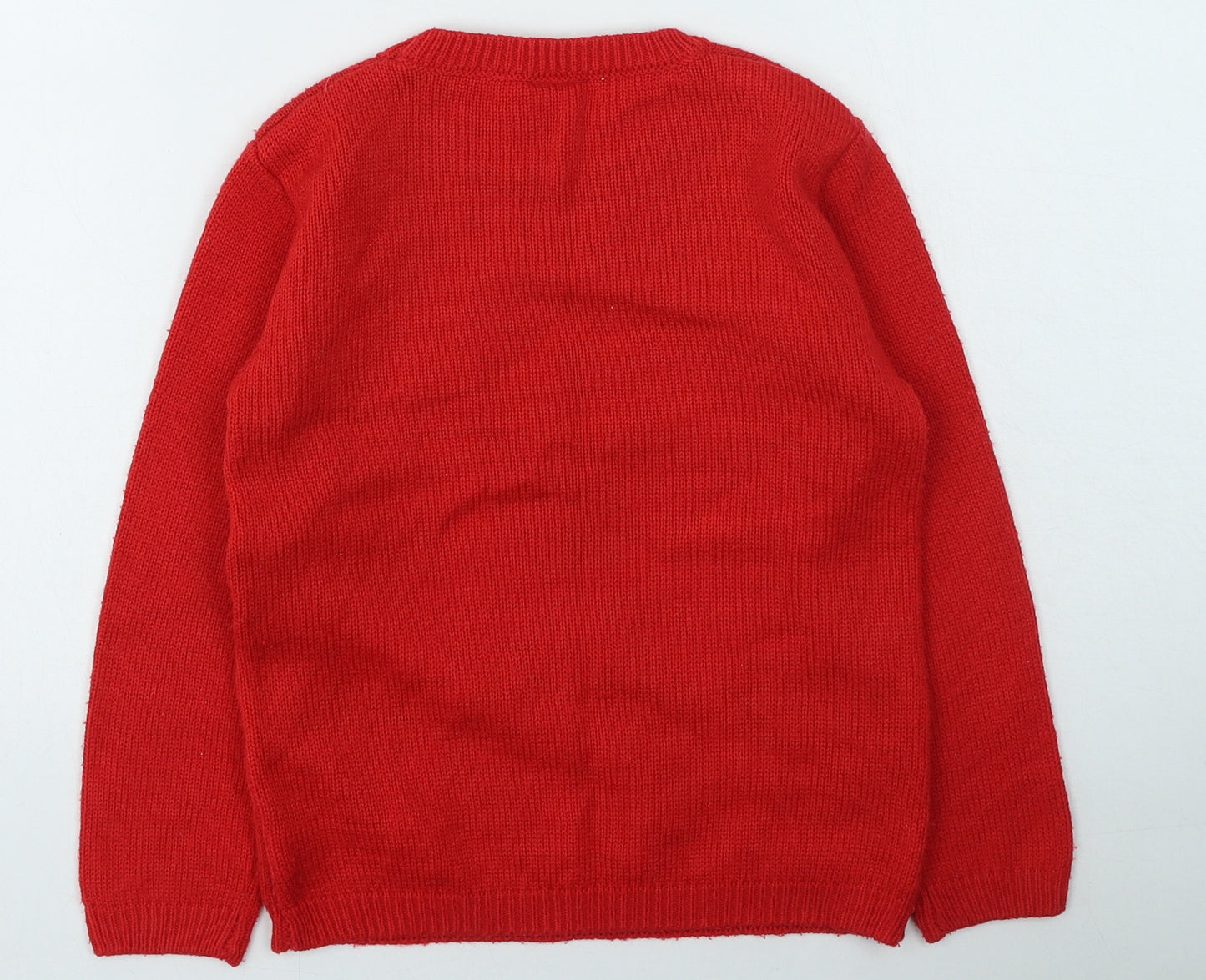 Preworn Girls Red Round Neck  Acrylic Pullover Jumper Size 7-8 Years   - Disney