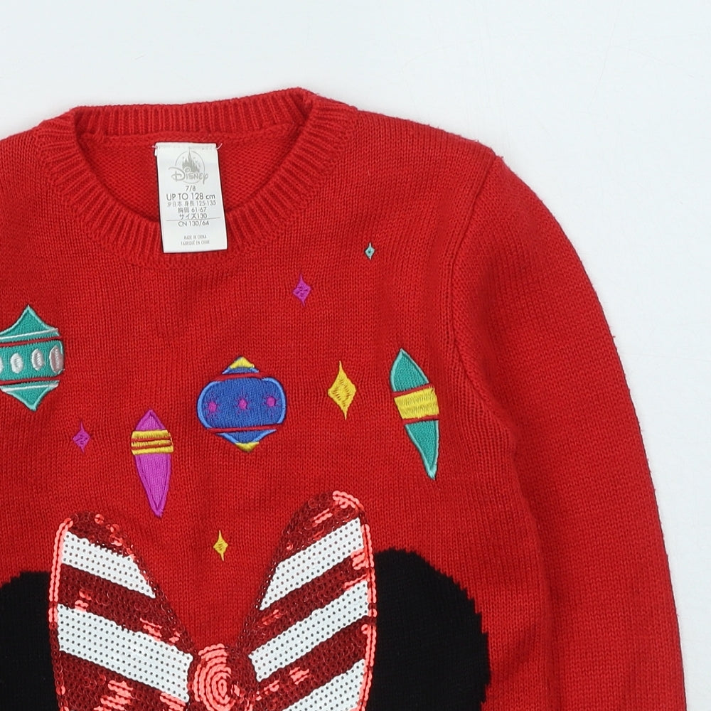 Preworn Girls Red Round Neck  Acrylic Pullover Jumper Size 7-8 Years   - Disney