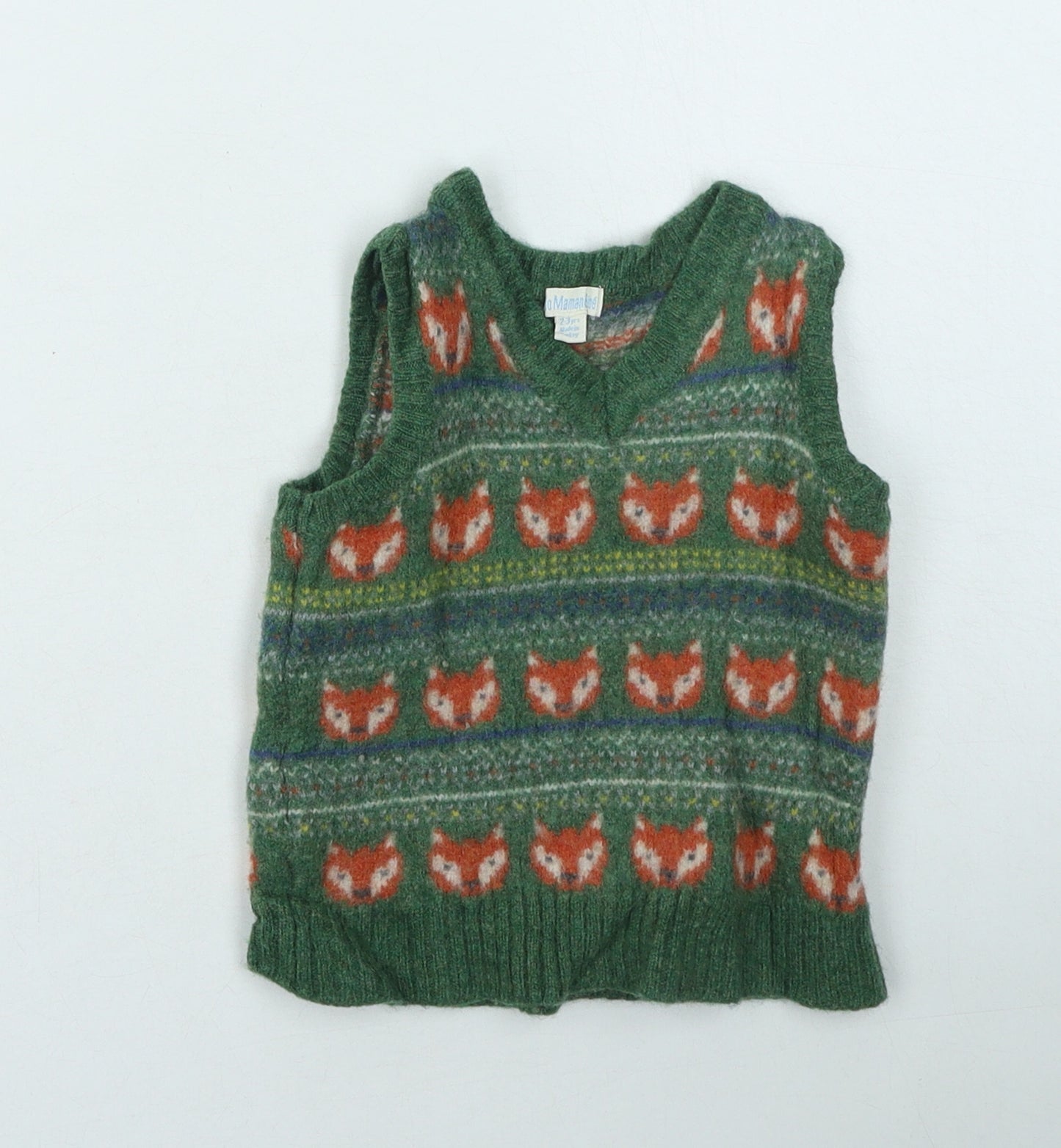 JoJo Maman Boys Multicoloured V-Neck  Wool Pullover Jumper Size 2-3 Years