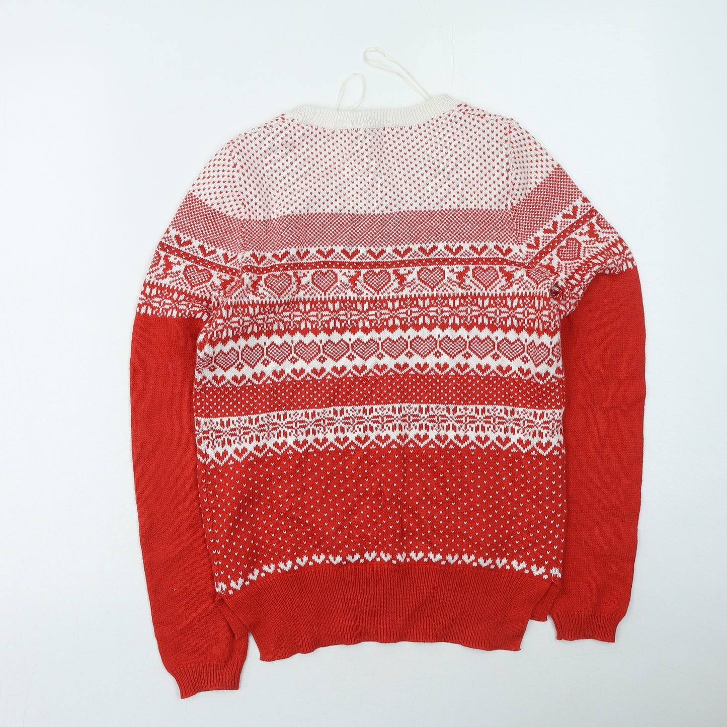 TU Womens Red Round Neck Geometric Cotton Pullover Jumper Size 8