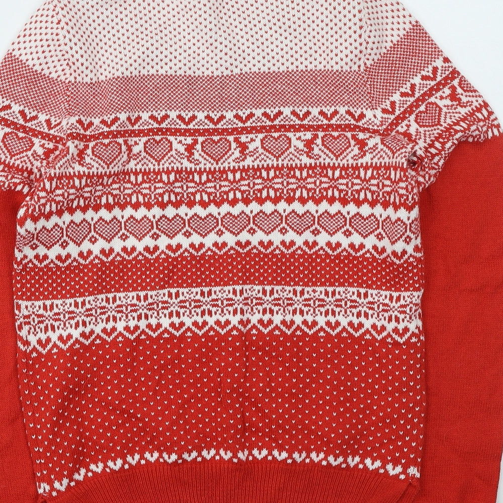 TU Womens Red Round Neck Geometric Cotton Pullover Jumper Size 8