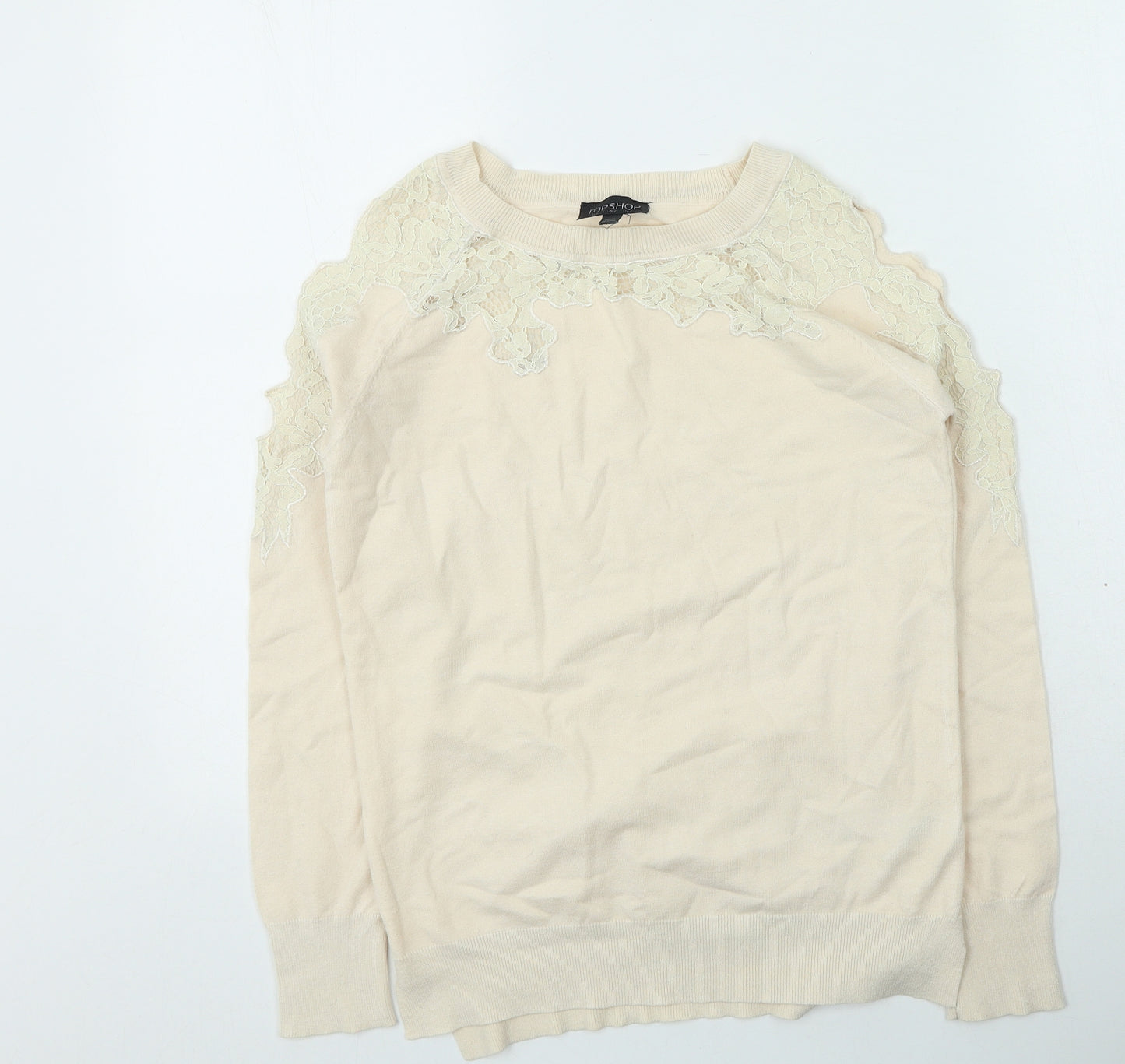 Topshop Womens Beige Round Neck  Viscose Pullover Jumper Size 6