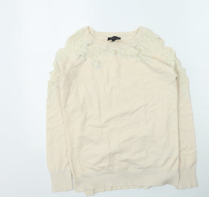 Topshop Womens Beige Round Neck  Viscose Pullover Jumper Size 6