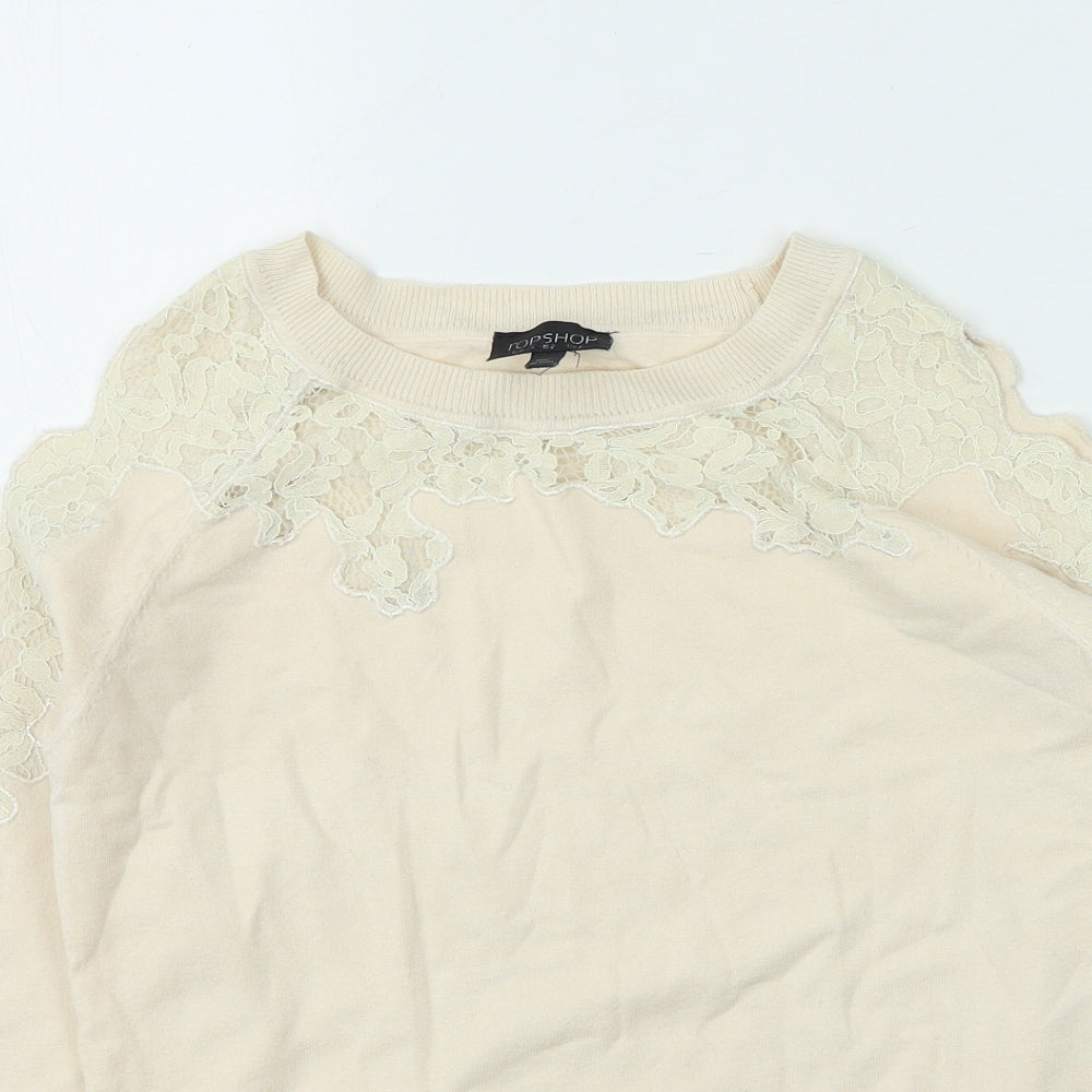 Topshop Womens Beige Round Neck  Viscose Pullover Jumper Size 6