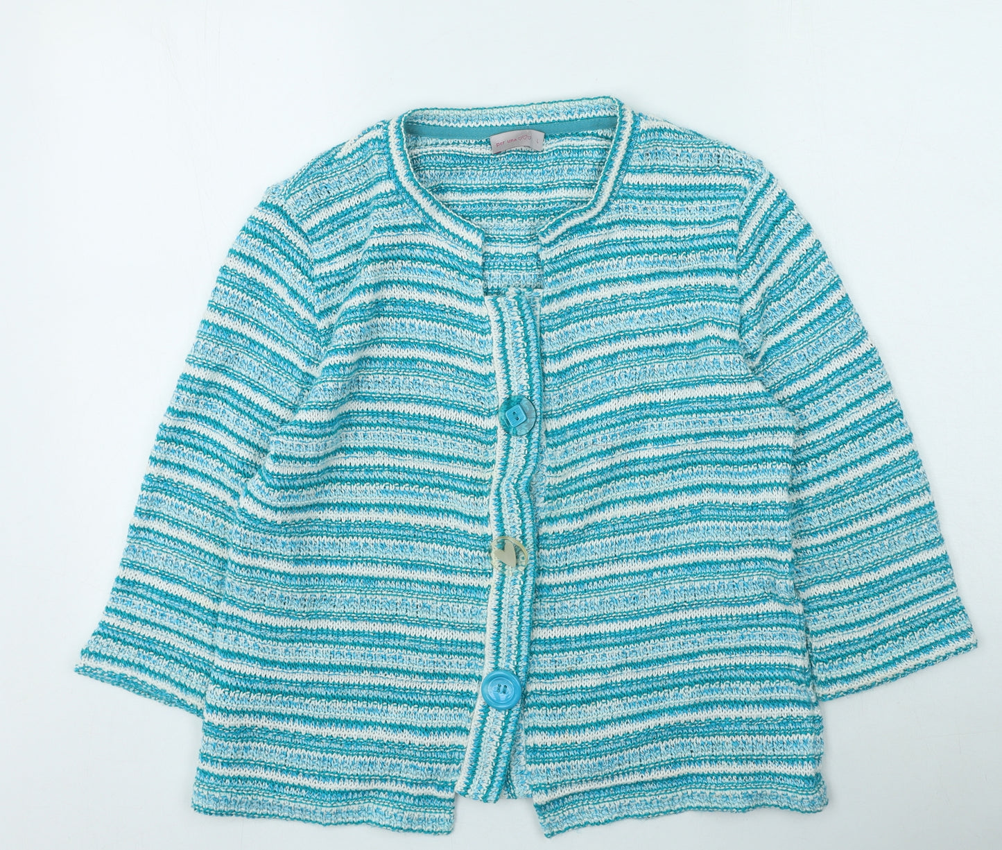 Marks and Spencer Womens Green Round Neck Striped Acrylic Cardigan Jumper Size L