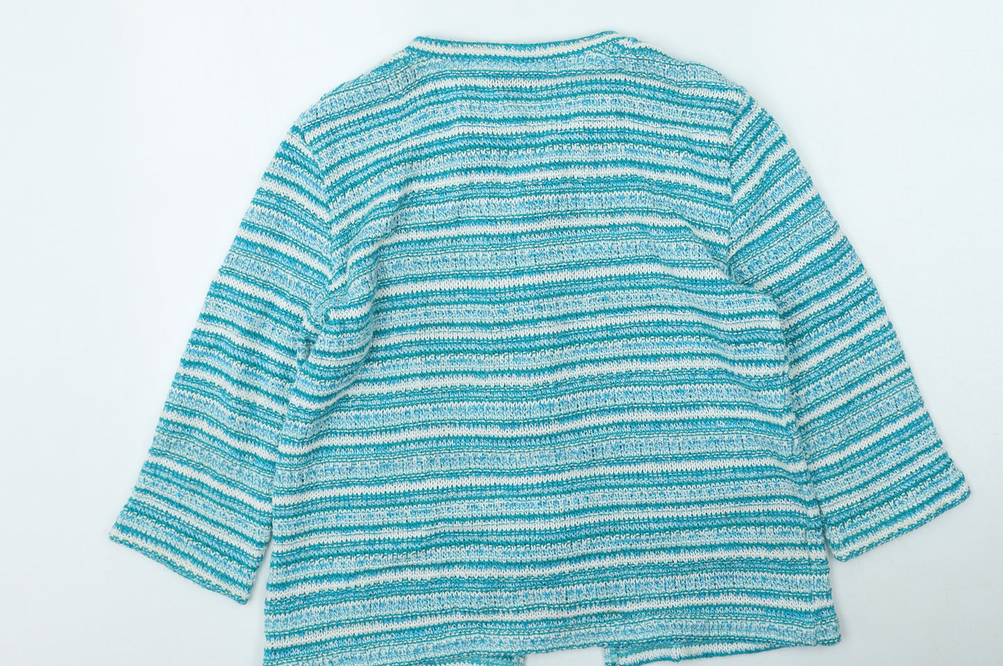 Marks and Spencer Womens Green Round Neck Striped Acrylic Cardigan Jumper Size L