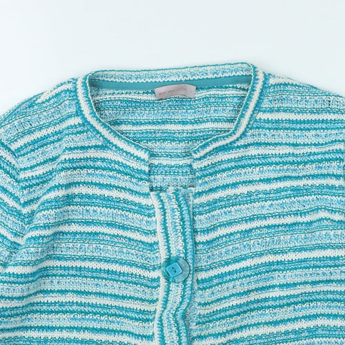 Marks and Spencer Womens Green Round Neck Striped Acrylic Cardigan Jumper Size L