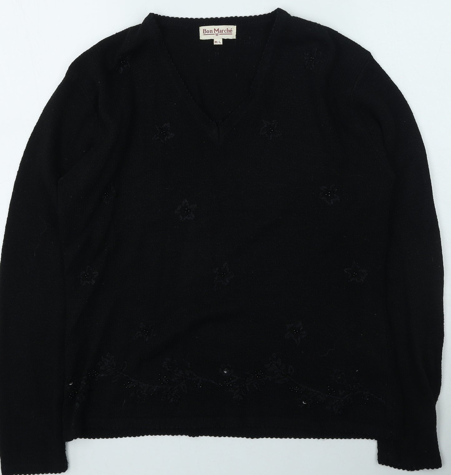 Bonmarché Womens Black Round Neck  Acrylic Pullover Jumper Size M