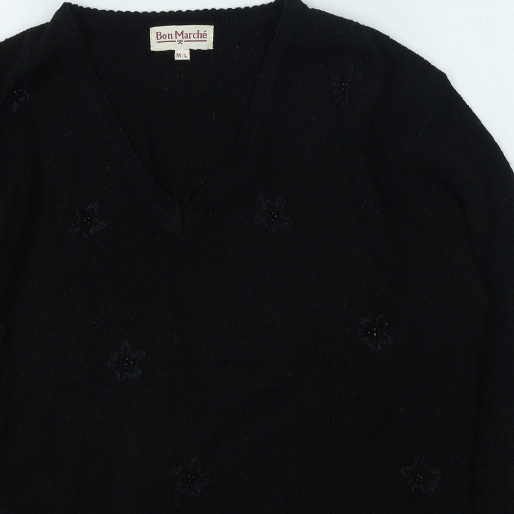 Bonmarché Womens Black Round Neck  Acrylic Pullover Jumper Size M