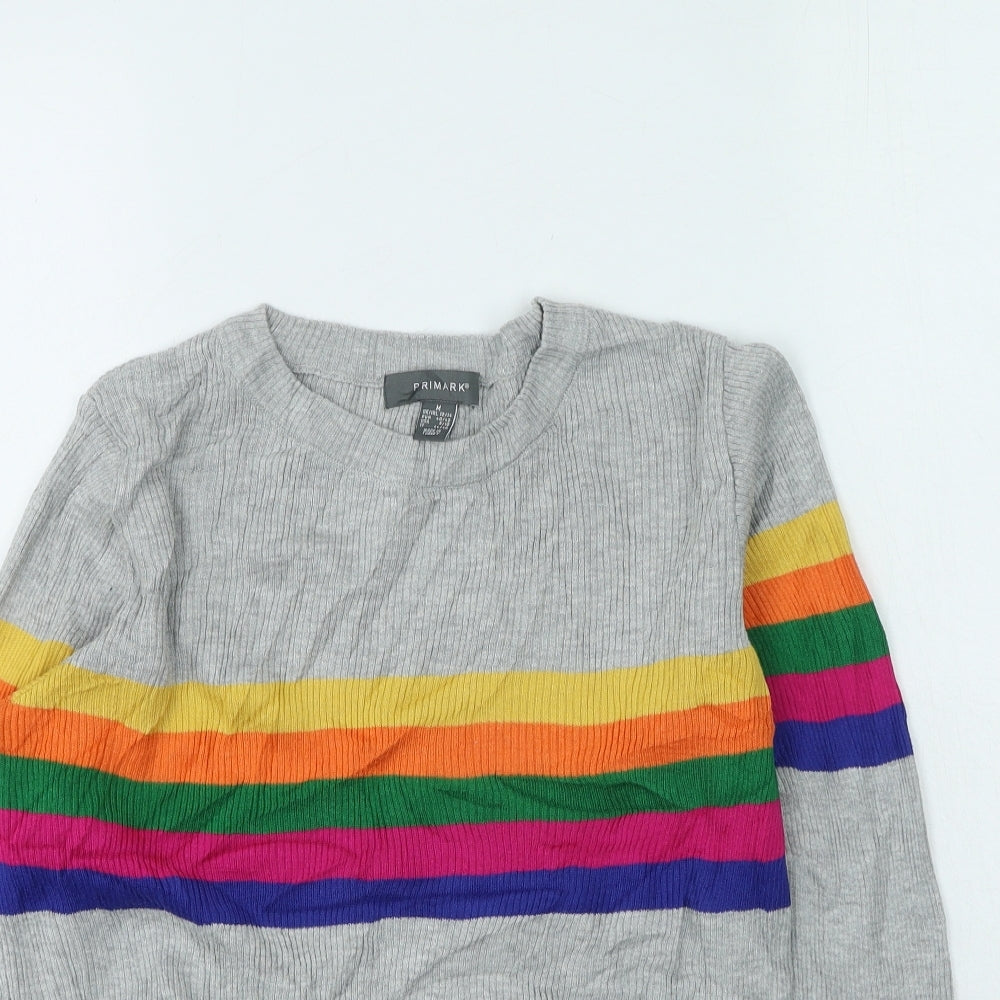 Primark Womens Multicoloured Round Neck Striped Cotton Pullover Jumper Size M