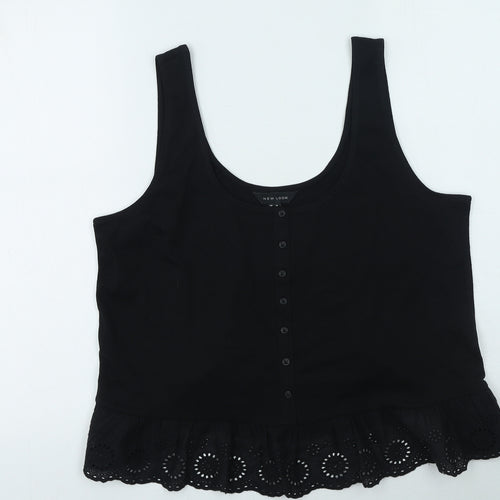 New Look Womens Black  Cotton Camisole Tank Size 16 Round Neck