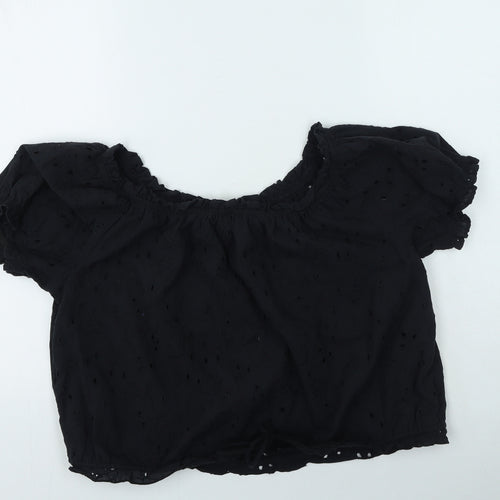 George  Womens Black  Cotton Basic T-Shirt Size M Off the Shoulder