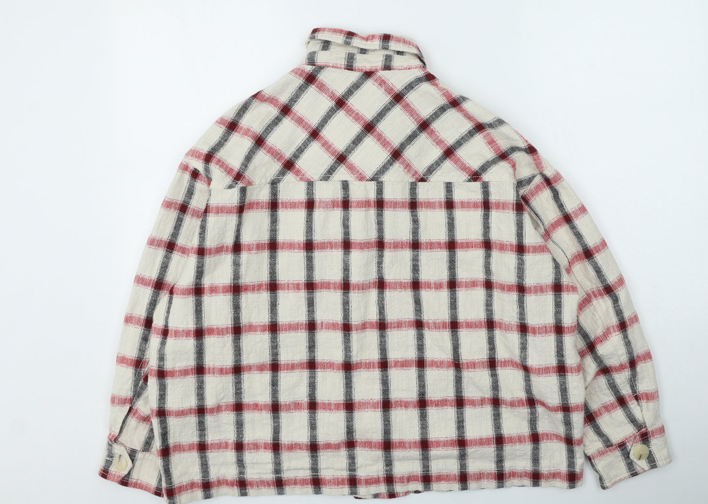 Zara Womens Multicoloured Collared Plaid Cotton Cardigan Jumper Size L