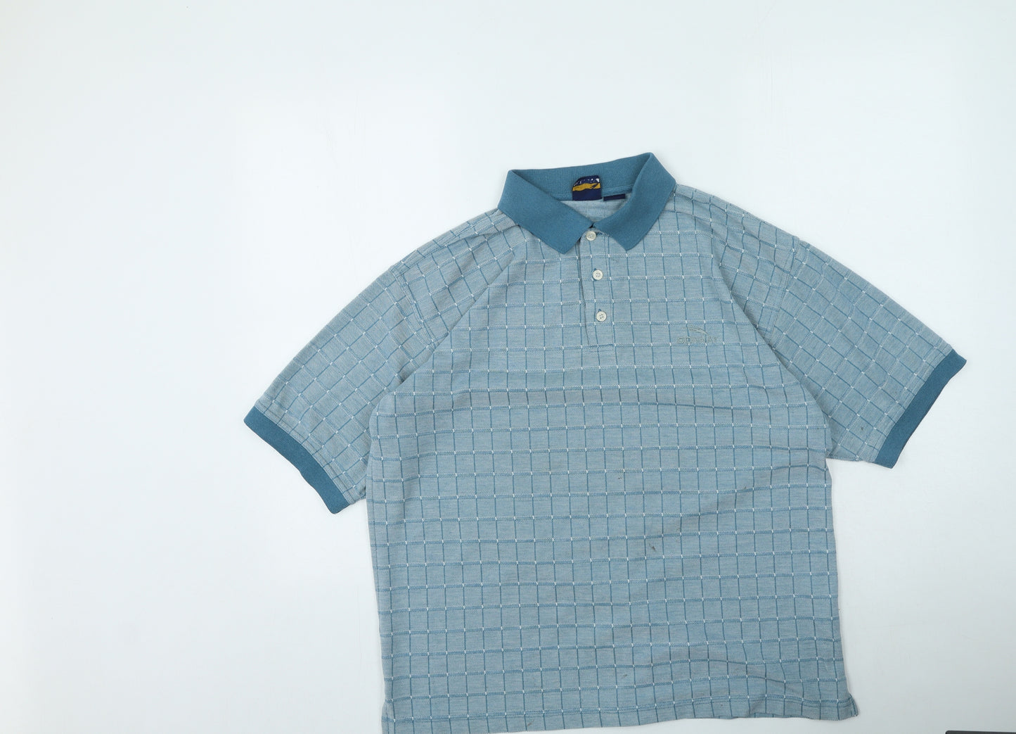 Donnay Mens Blue Check Cotton  Polo Size L Collared