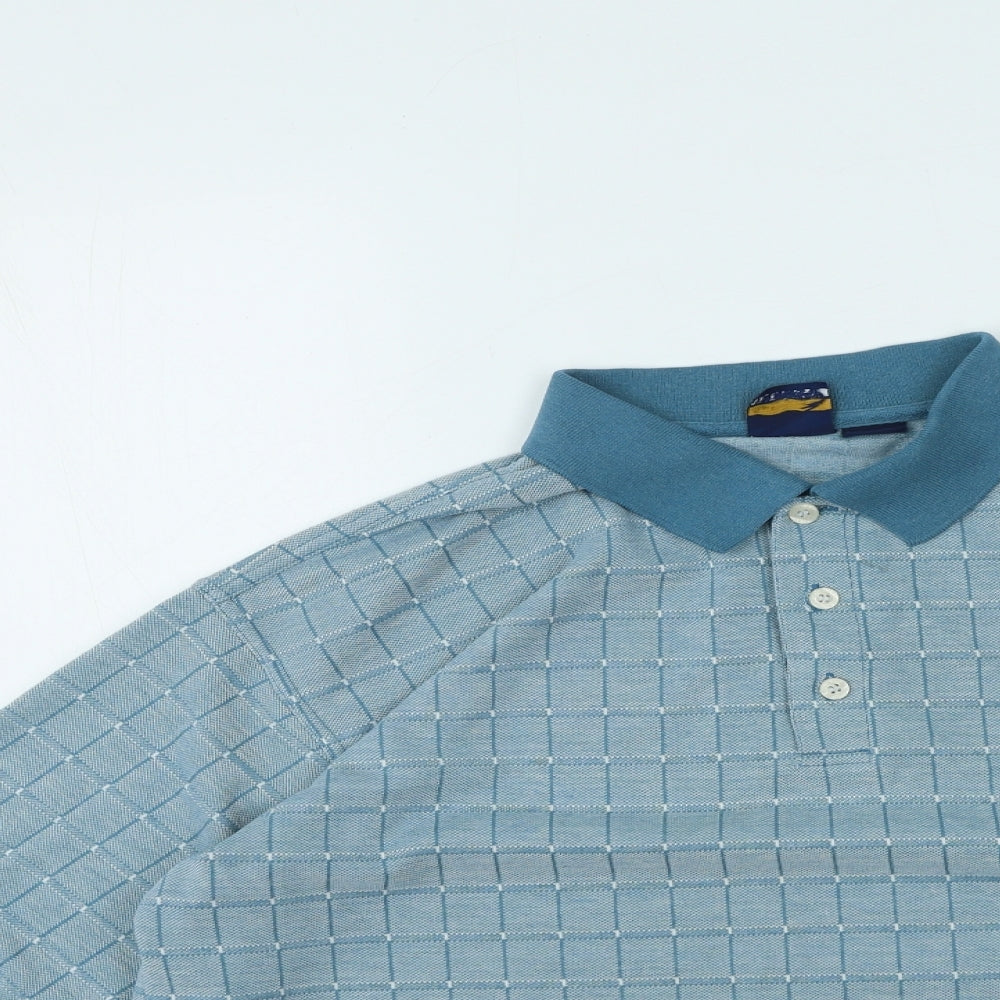 Donnay Mens Blue Check Cotton  Polo Size L Collared