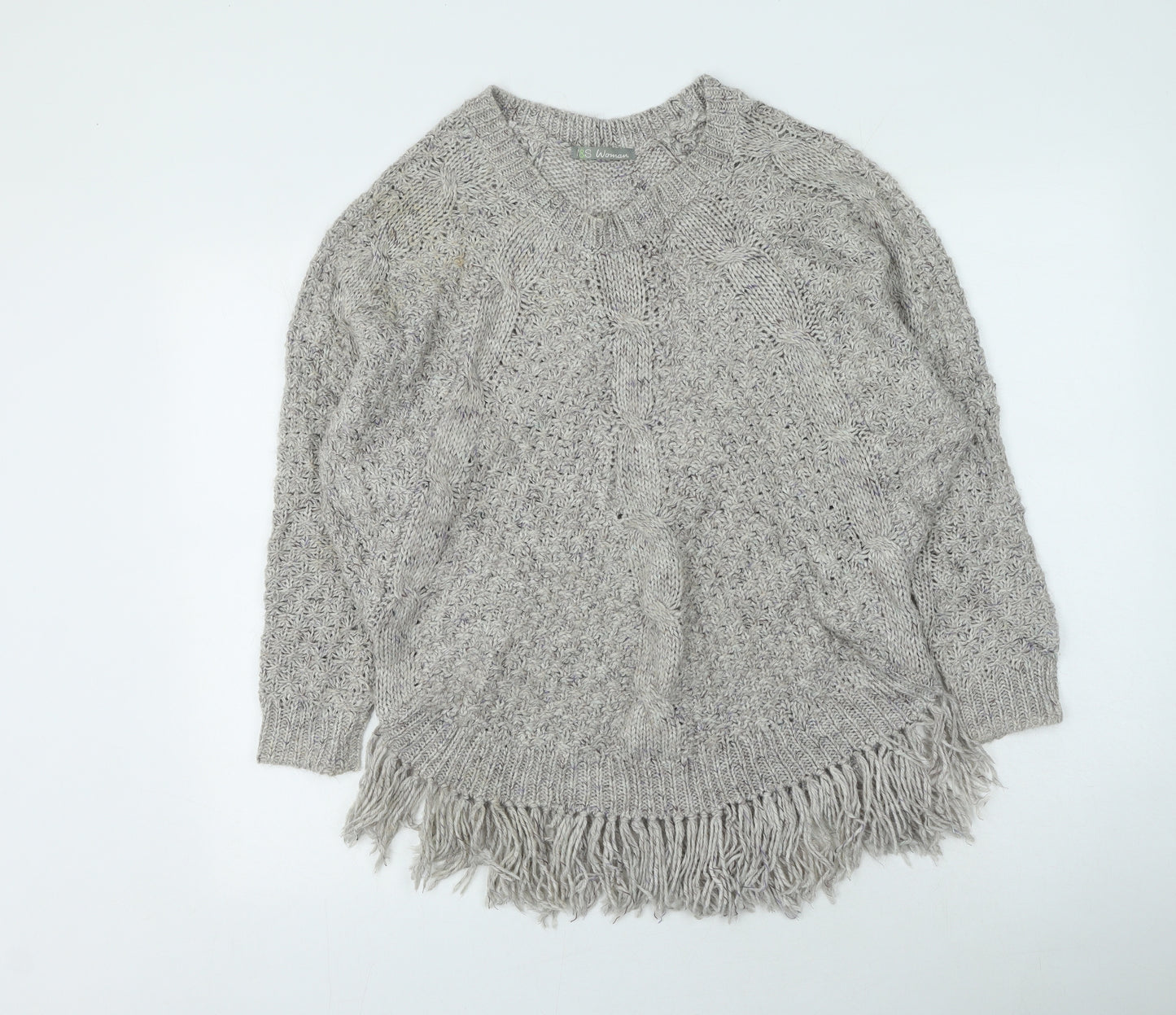 Marks and Spencer Womens Beige Round Neck  Acrylic Henley Jumper Size 12