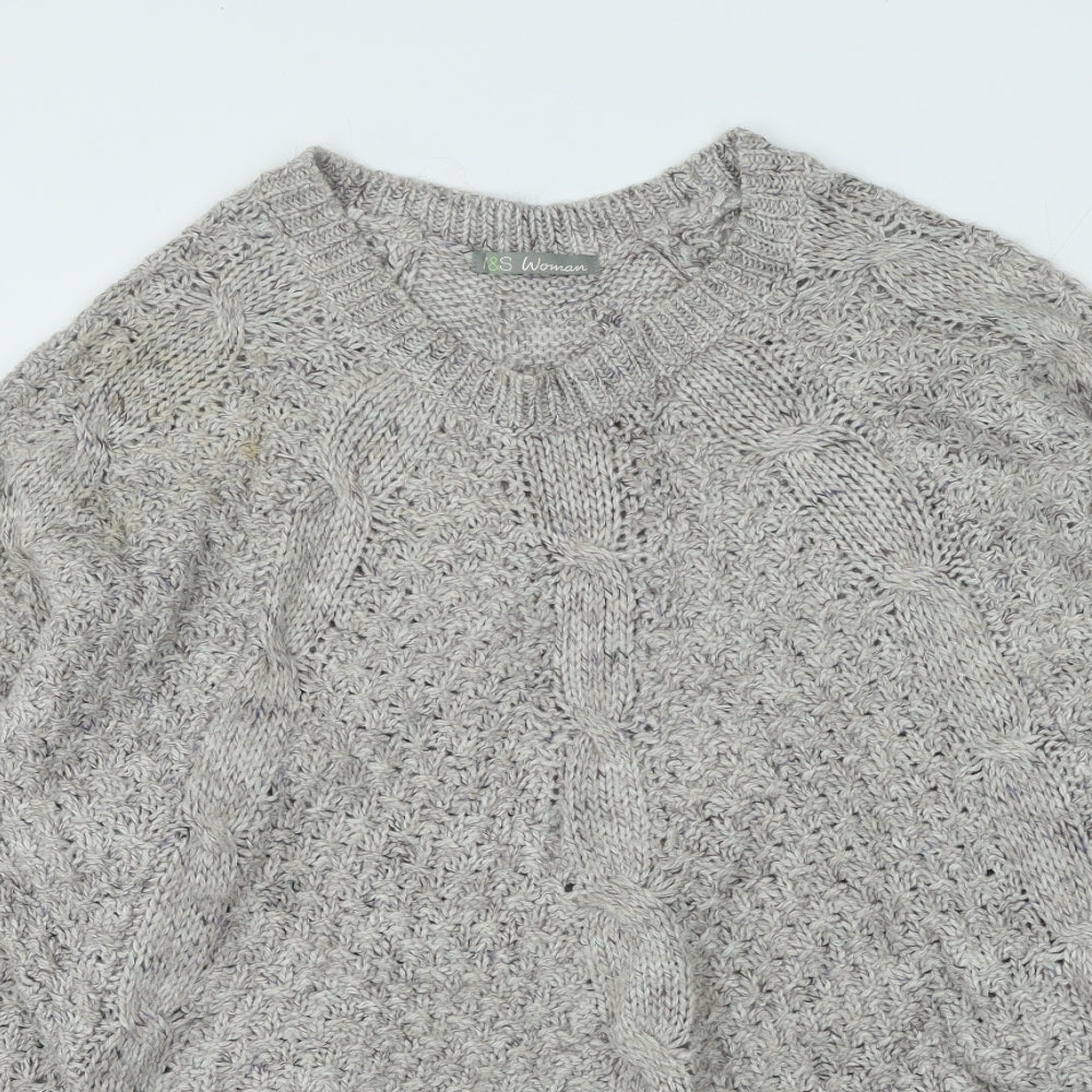 Marks and Spencer Womens Beige Round Neck  Acrylic Henley Jumper Size 12