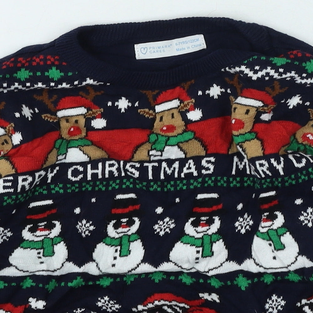 Primark  Boys Multicoloured Round Neck  Cotton Pullover Jumper Size 6-7 Years   - Christmas Jumper