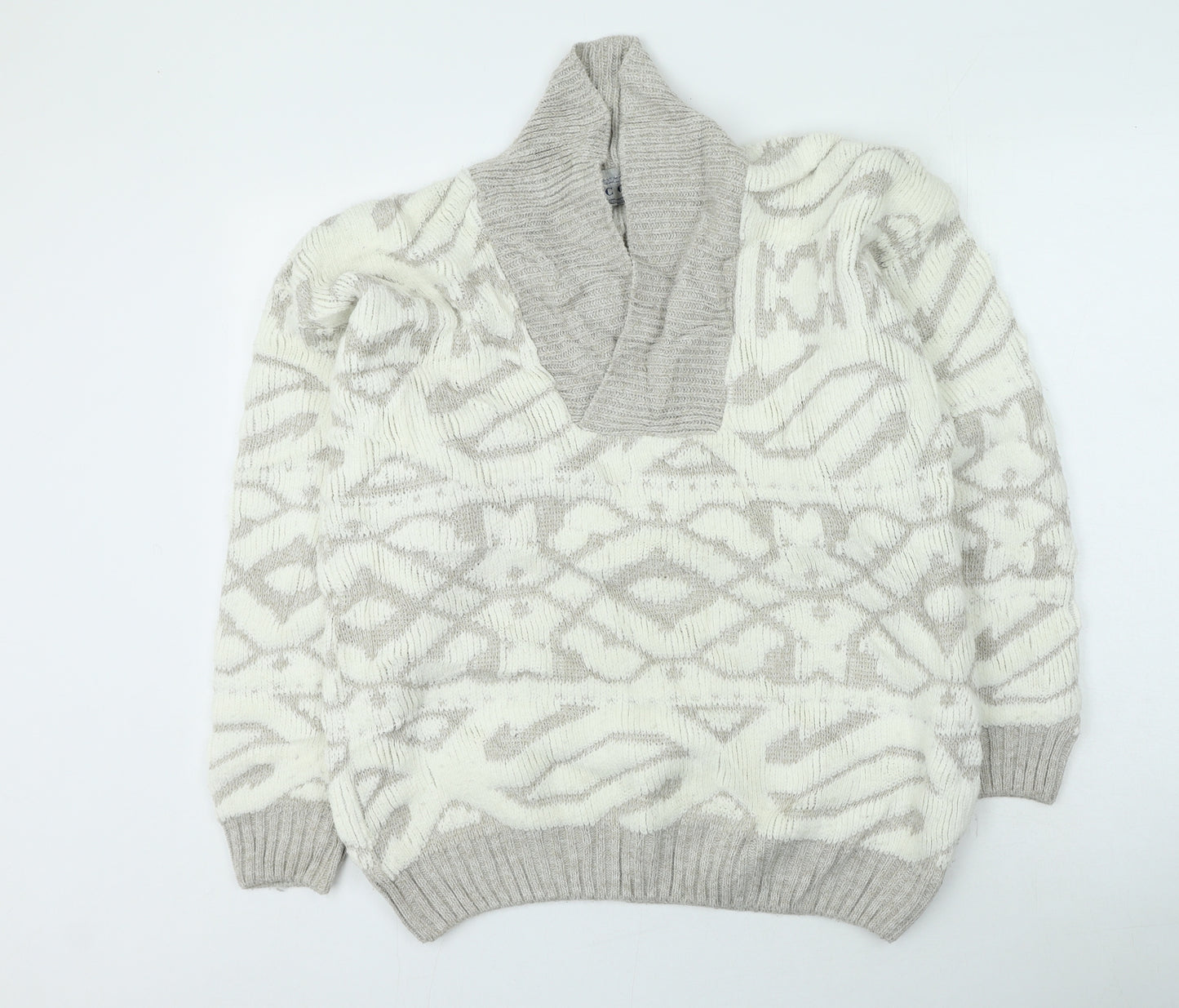 NICO Womens Beige High Neck Geometric Acrylic Pullover Jumper Size L