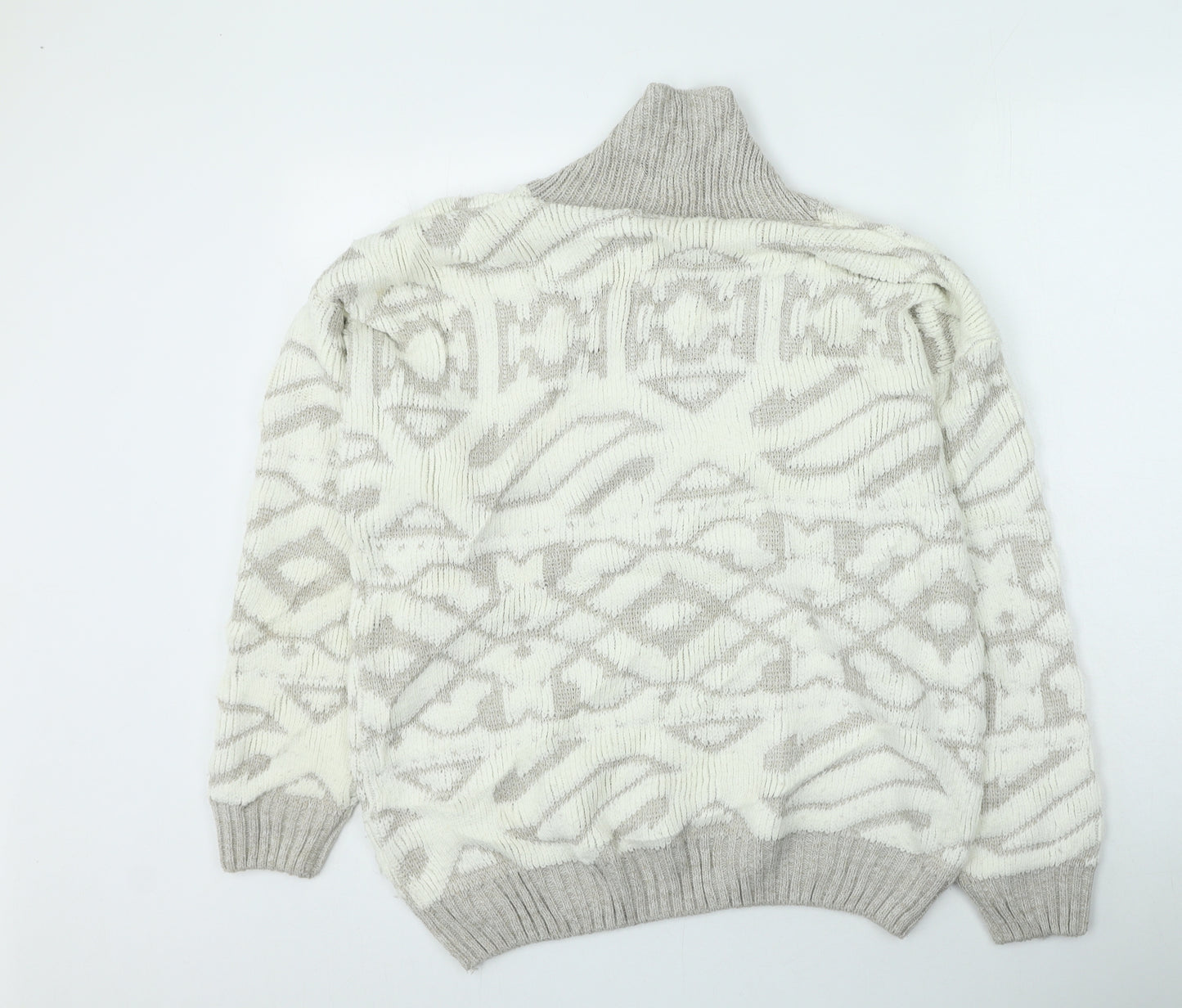 NICO Womens Beige High Neck Geometric Acrylic Pullover Jumper Size L