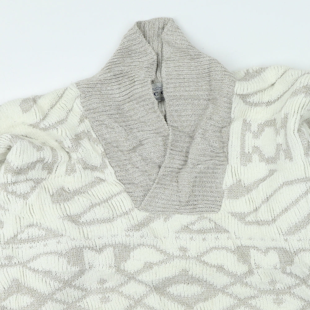 NICO Womens Beige High Neck Geometric Acrylic Pullover Jumper Size L