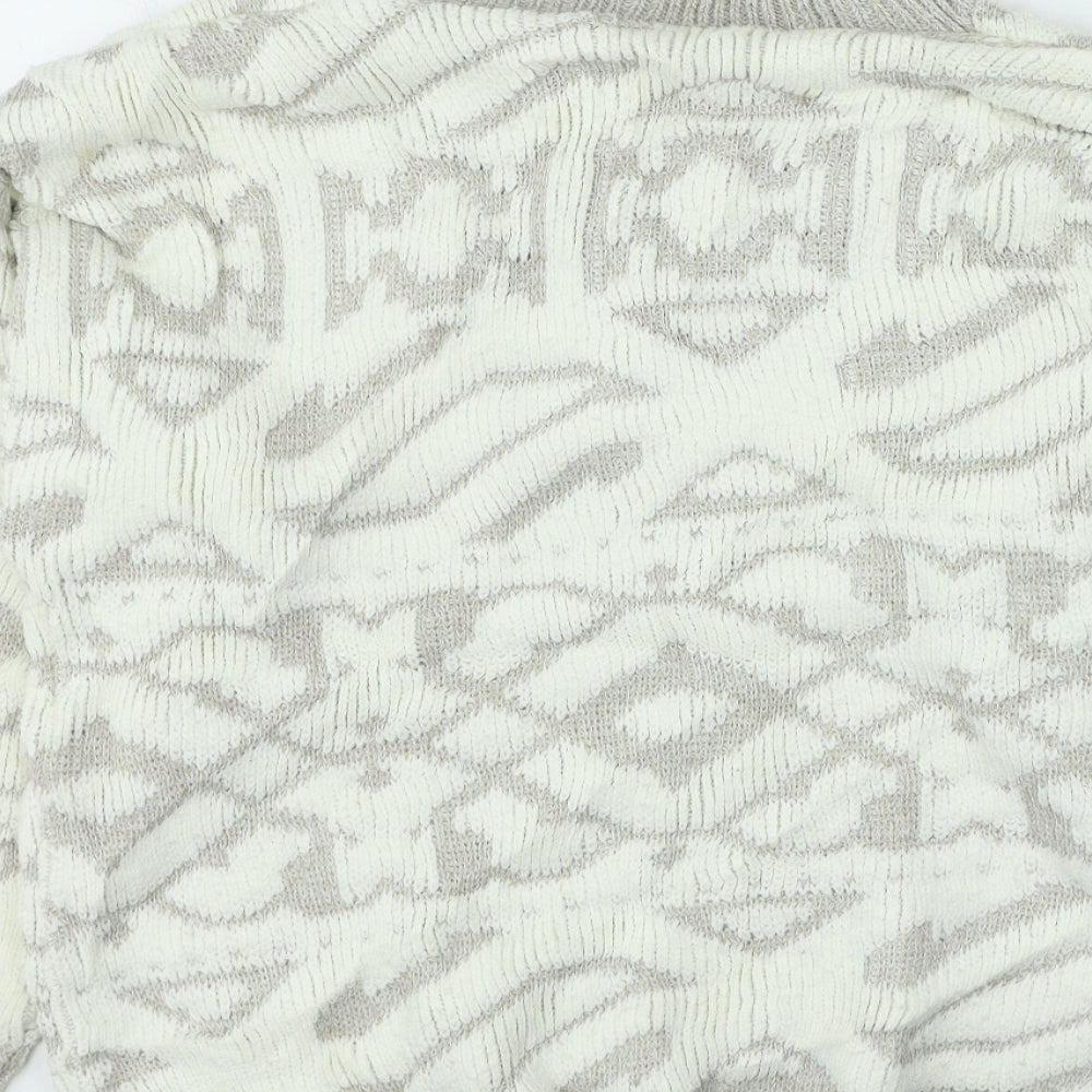 NICO Womens Beige High Neck Geometric Acrylic Pullover Jumper Size L