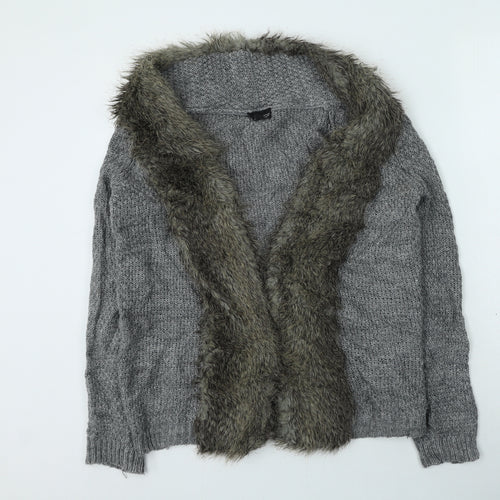 Topshop Womens Grey V-Neck  Acrylic Cardigan Jumper Size 8