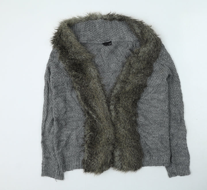 Topshop Womens Grey V-Neck Acrylic Cardigan Jumper Size 8