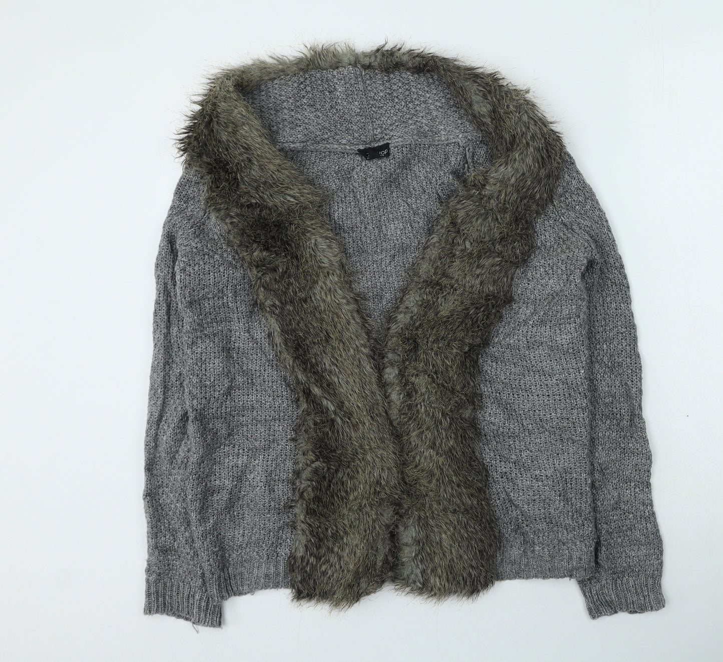 Topshop Womens Grey V-Neck  Acrylic Cardigan Jumper Size 8