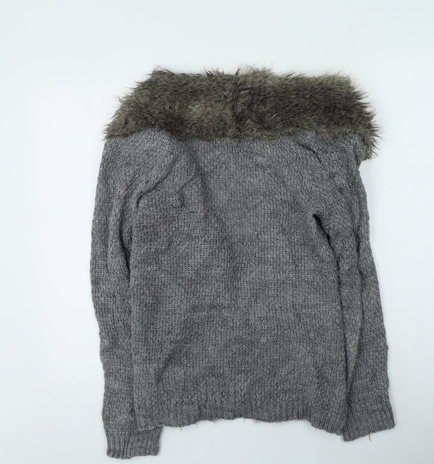 Topshop Womens Grey V-Neck  Acrylic Cardigan Jumper Size 8