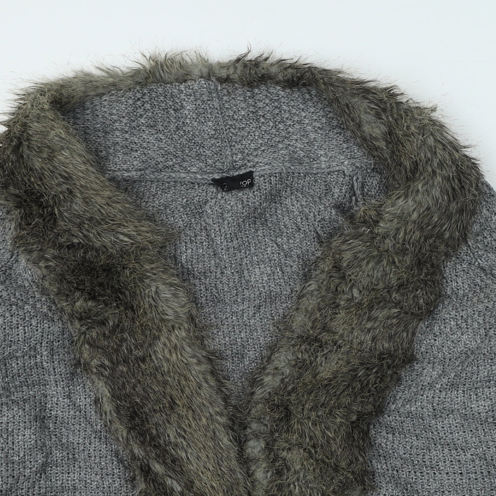 Topshop Womens Grey V-Neck  Acrylic Cardigan Jumper Size 8
