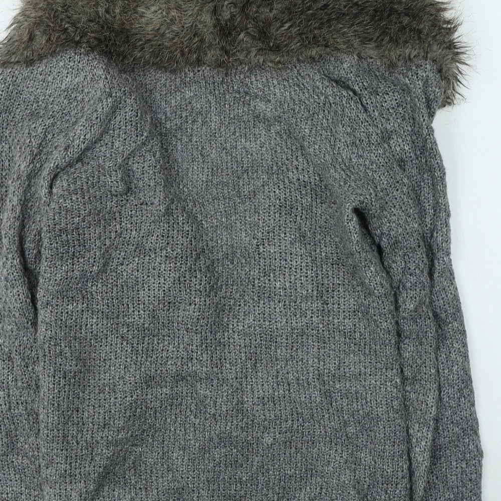 Topshop Womens Grey V-Neck  Acrylic Cardigan Jumper Size 8