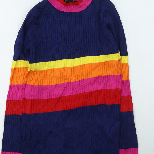 QED London Womens Multicoloured High Neck Striped Viscose Pullover Jumper Size M